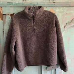 Fluffy dark brown zip up sweater